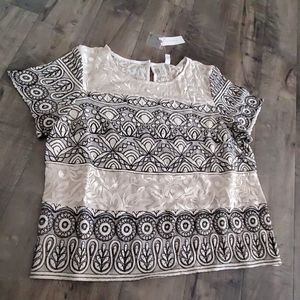 Meadow Rue by anthropology  cream and black top